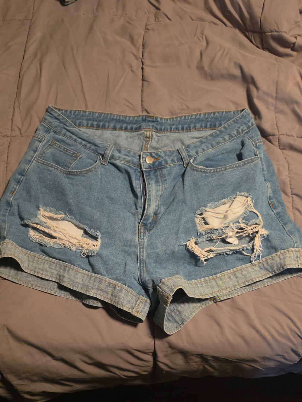 SHEIN Light Blue Distressed Denim Shorts